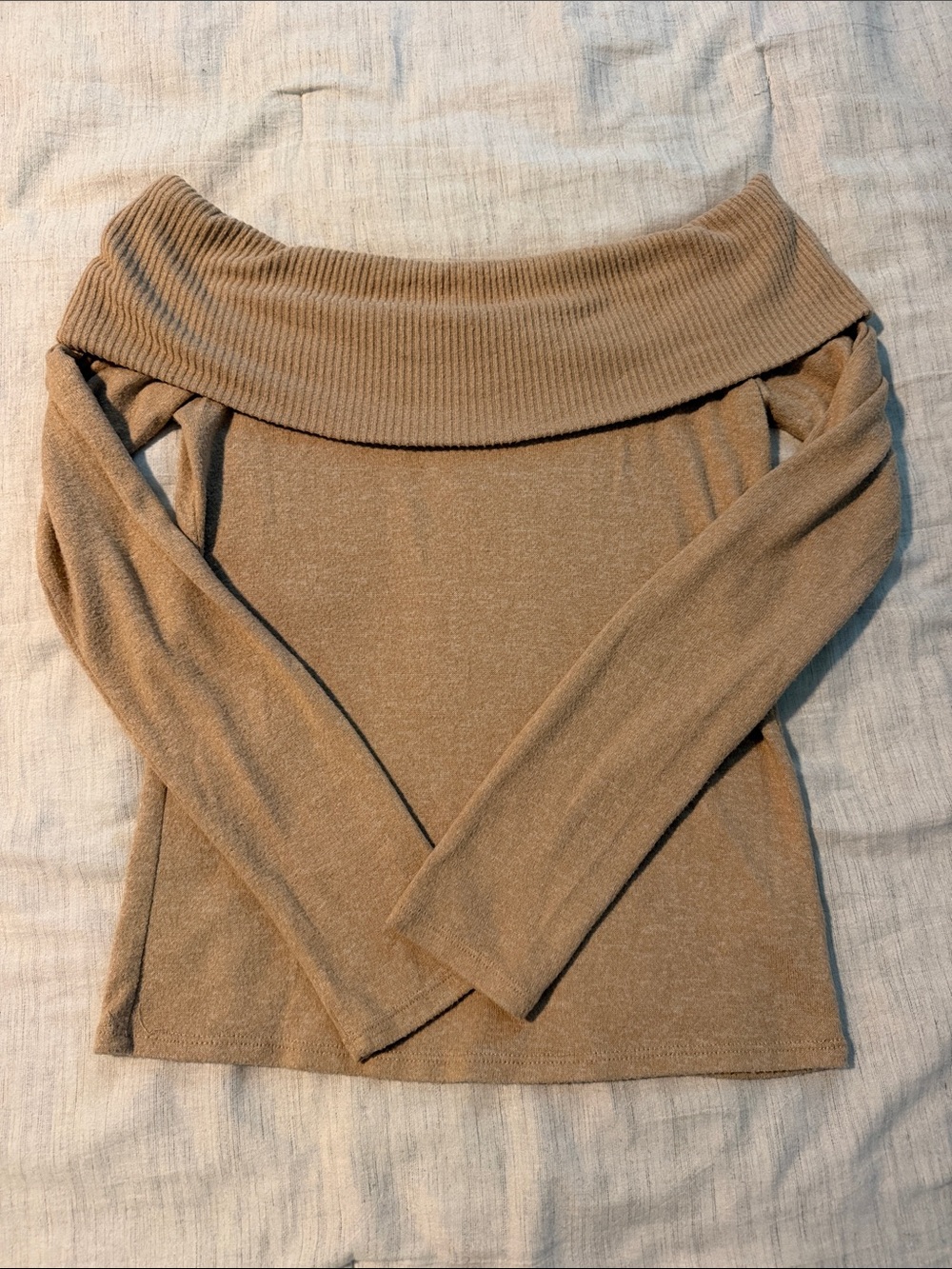 Express Off-Shoulder Foldover Sweater - Camel/Tan